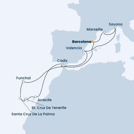 Spain, France, Italy, Madeira , Canary Islands